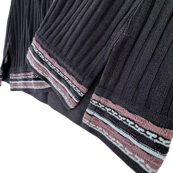 Exclusively Misook Cardigan Jacket XS Black Knit Tribal Geometric Trim Loop - Picture 9 of 16
